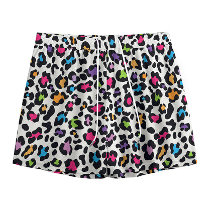 White And Rainbow Leopard Print Mesh Shorts