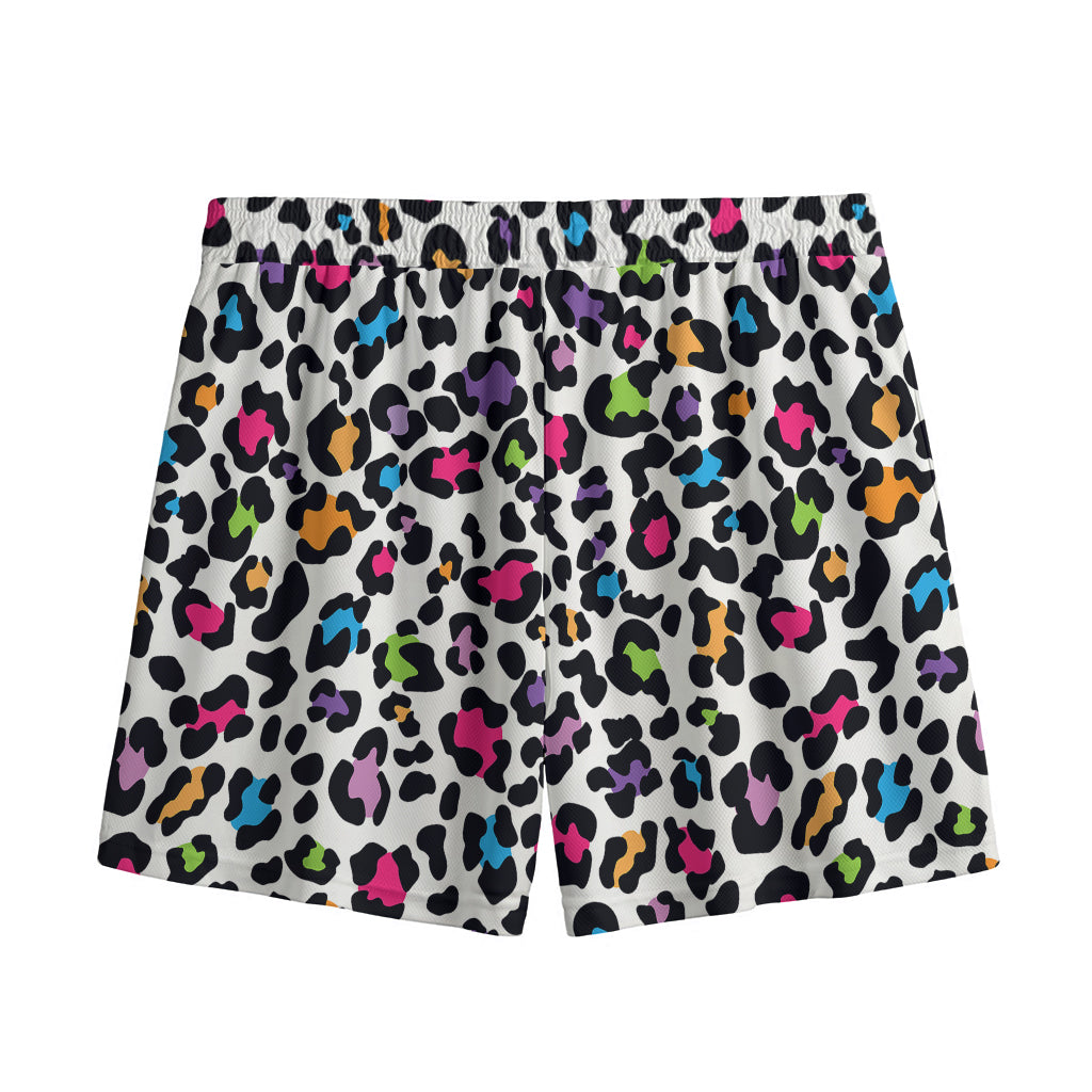 White And Rainbow Leopard Print Mesh Shorts