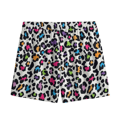 White And Rainbow Leopard Print Mesh Shorts