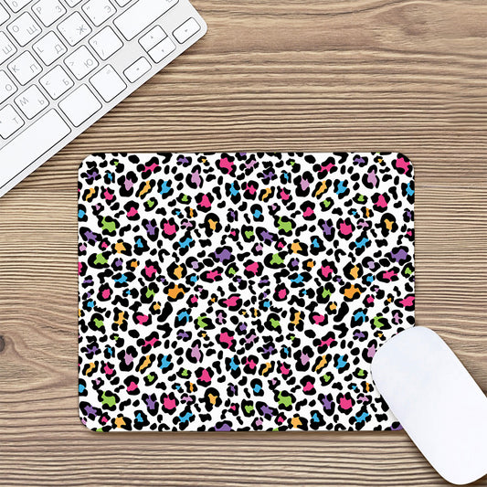 White And Rainbow Leopard Print Mouse Pad