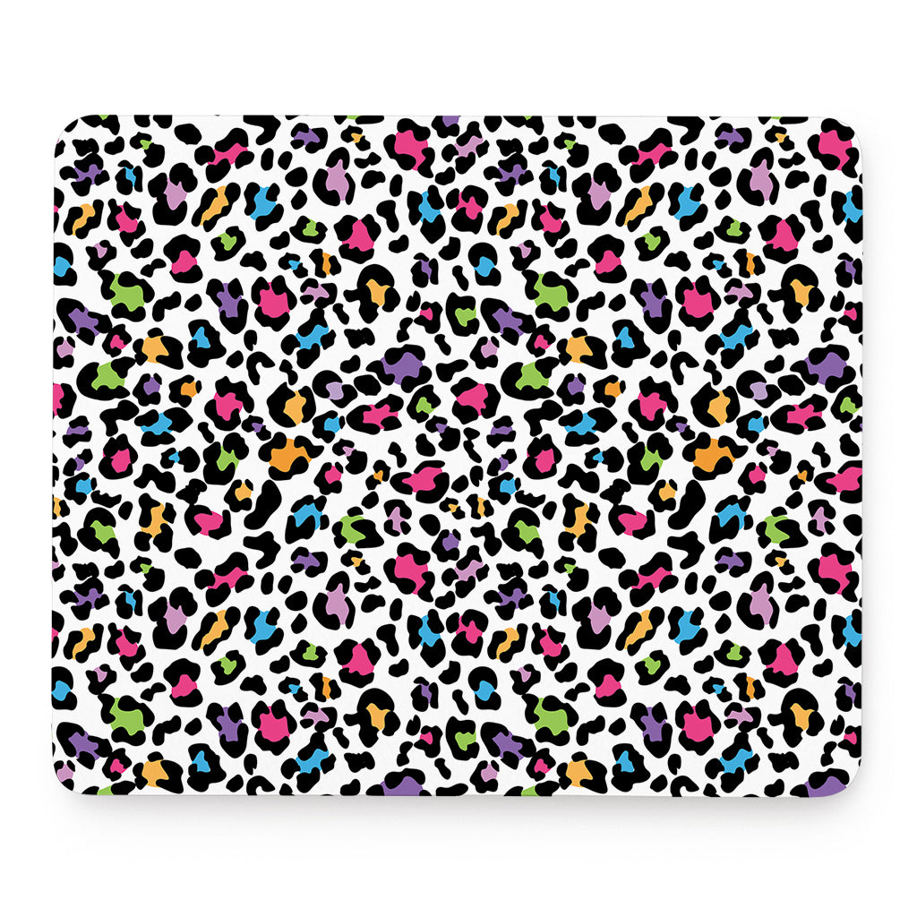 White And Rainbow Leopard Print Mouse Pad