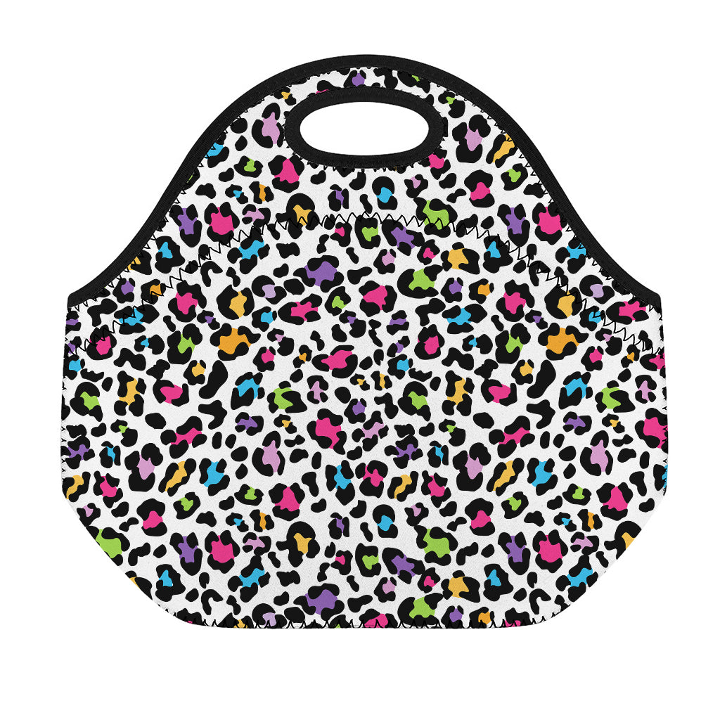 White And Rainbow Leopard Print Neoprene Lunch Bag