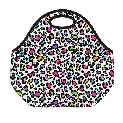 White And Rainbow Leopard Print Neoprene Lunch Bag