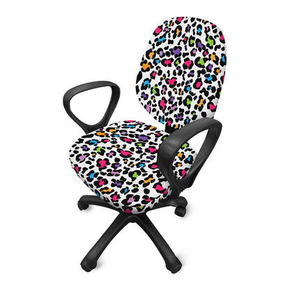 White And Rainbow Leopard Print Office Chair Cover