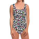 White And Rainbow Leopard Print One Piece Swimsuit