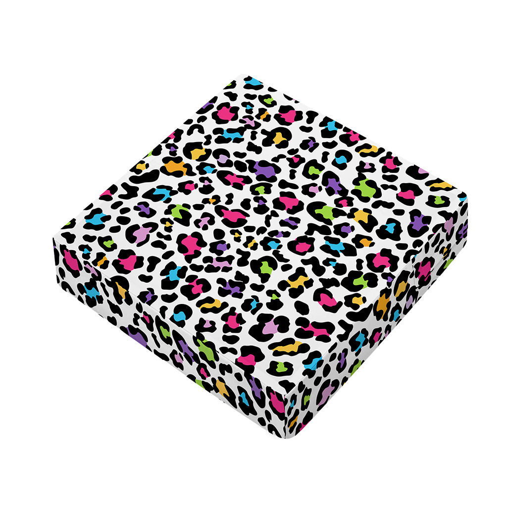 White And Rainbow Leopard Print Outdoor Seat Cushion Cover