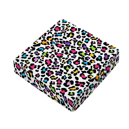 White And Rainbow Leopard Print Outdoor Seat Cushion Cover