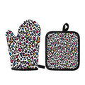 White And Rainbow Leopard Print Oven Mitt And Pot Holder Set