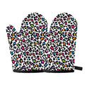 White And Rainbow Leopard Print Oven Mitts
