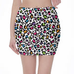 White And Rainbow Leopard Print Pencil Mini Skirt