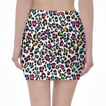 White And Rainbow Leopard Print Pencil Mini Skirt