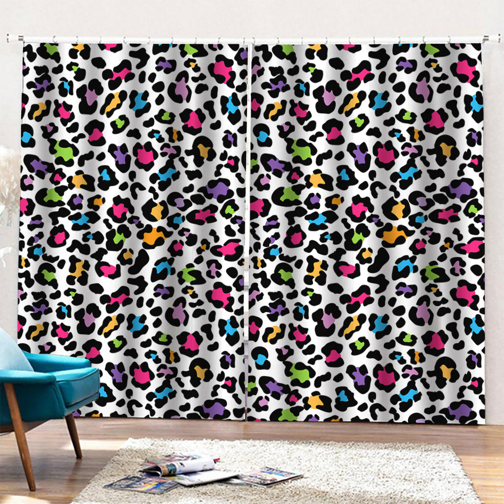 White And Rainbow Leopard Print Pencil Pleat Curtains