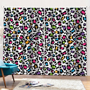 White And Rainbow Leopard Print Pencil Pleat Curtains