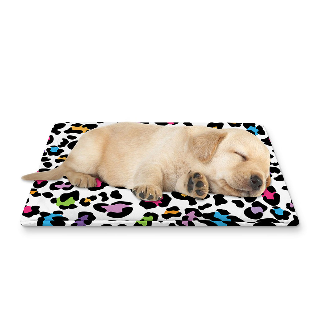 White And Rainbow Leopard Print Pet Cooling Mat Cover