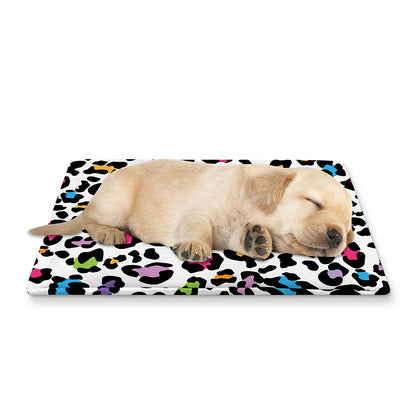 White And Rainbow Leopard Print Pet Cooling Mat Cover
