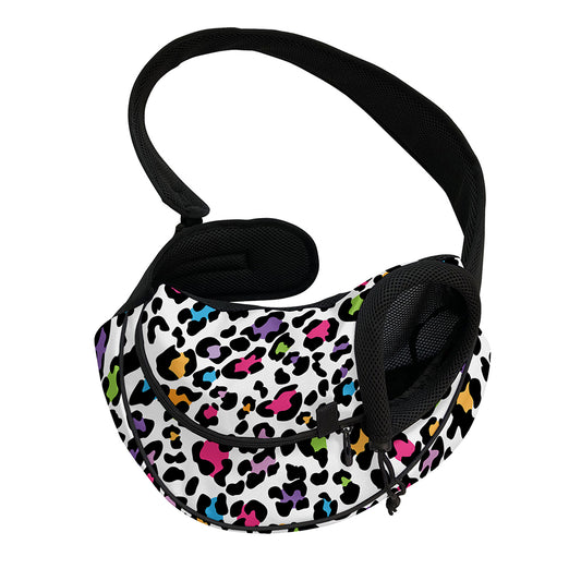 White And Rainbow Leopard Print Pet Sling Carrier