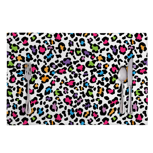 White And Rainbow Leopard Print Placemat