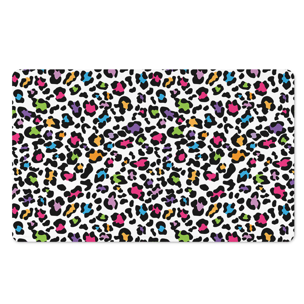 White And Rainbow Leopard Print Polyester Doormat