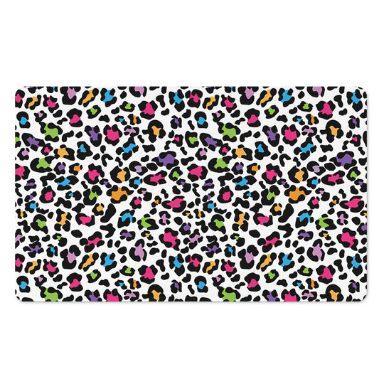 White And Rainbow Leopard Print Polyester Doormat