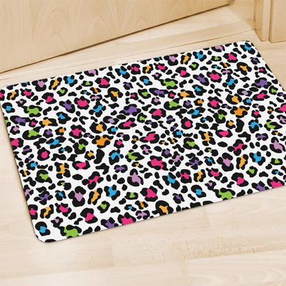 White And Rainbow Leopard Print Polyester Doormat