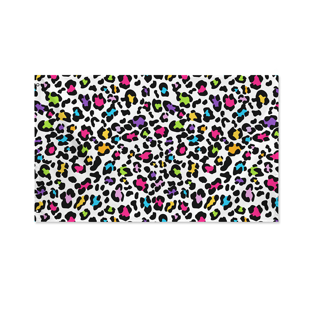White And Rainbow Leopard Print Polyester Flag