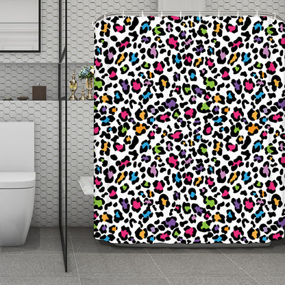 White And Rainbow Leopard Print Polyester Shower Curtain