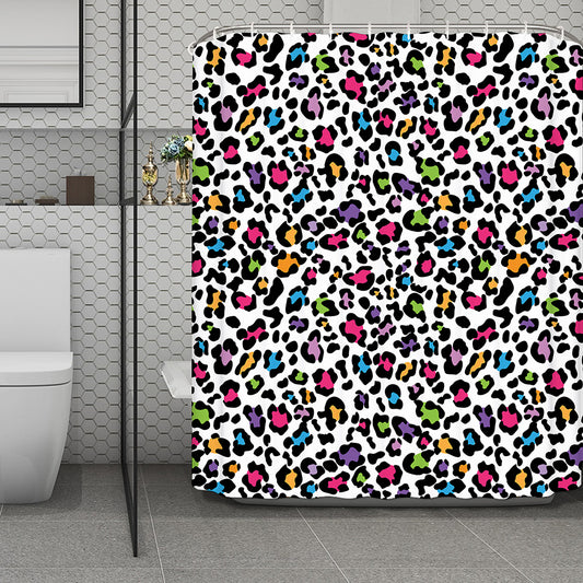 White And Rainbow Leopard Print Polyester Shower Curtain