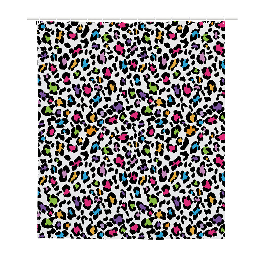White And Rainbow Leopard Print Polyester Shower Curtain