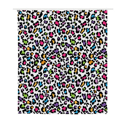 White And Rainbow Leopard Print Polyester Shower Curtain