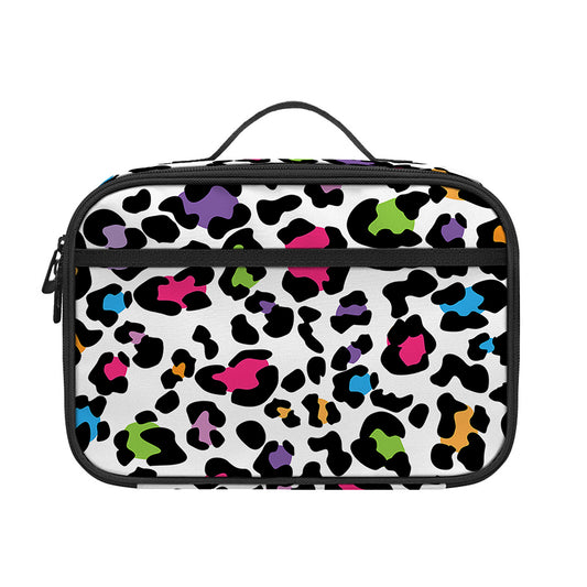 White And Rainbow Leopard Print Portable Lunch Bag
