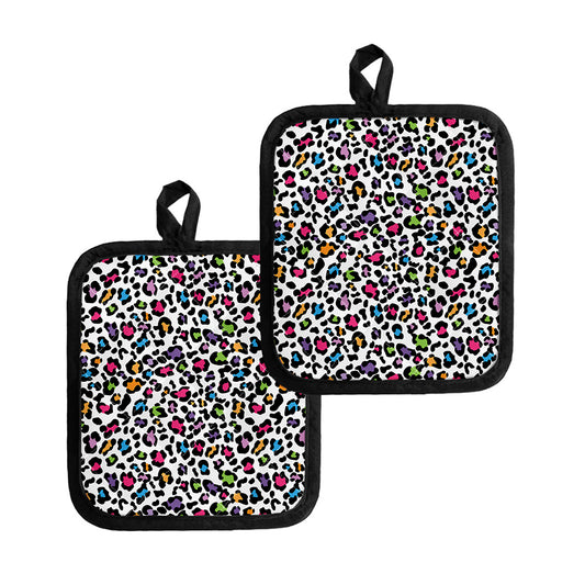 White And Rainbow Leopard Print Pot Holders