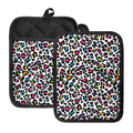 White And Rainbow Leopard Print Pot Holders With Pocket