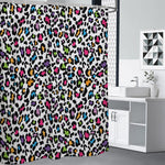 White And Rainbow Leopard Print Premium Shower Curtain