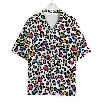 White And Rainbow Leopard Print Rayon Hawaiian Shirt