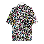 White And Rainbow Leopard Print Rayon Hawaiian Shirt