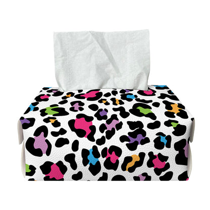 White And Rainbow Leopard Print Rectangle Tissue Box Cover