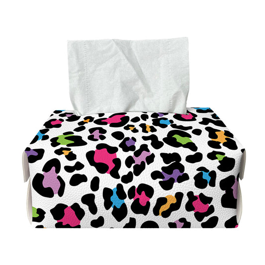 White And Rainbow Leopard Print Rectangle Tissue Box Cover