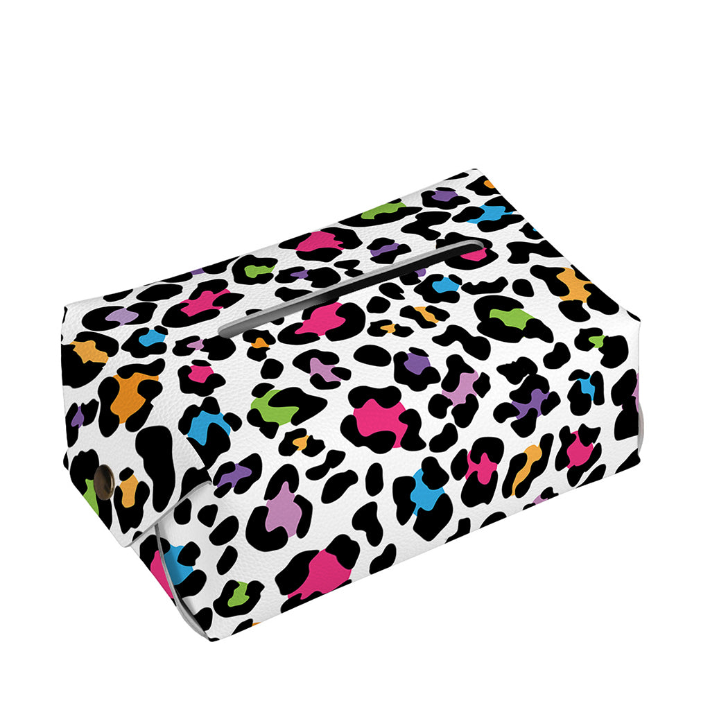 White And Rainbow Leopard Print Rectangle Tissue Box Cover