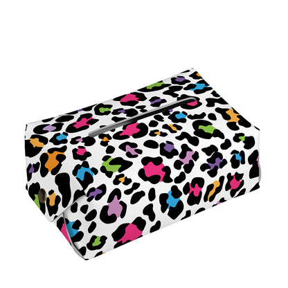 White And Rainbow Leopard Print Rectangle Tissue Box Cover