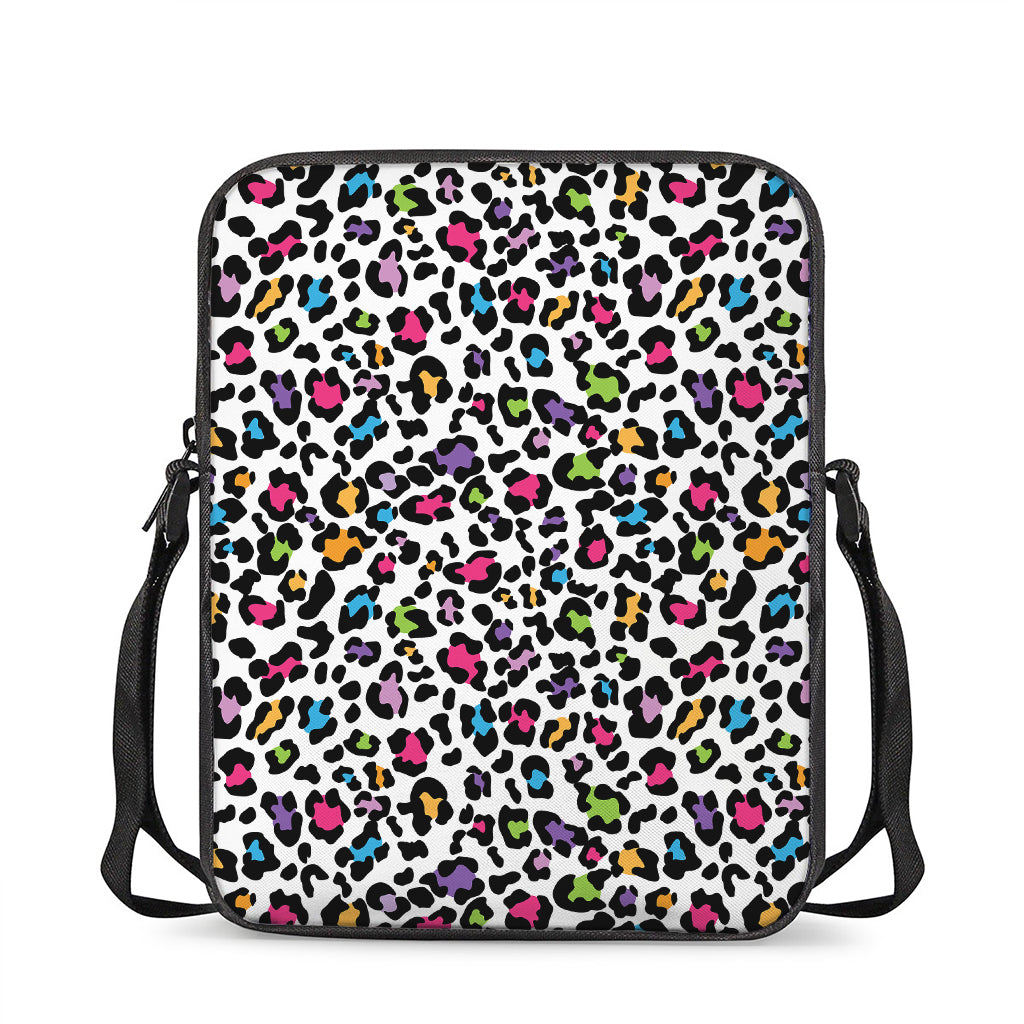 White And Rainbow Leopard Print Rectangular Crossbody Bag