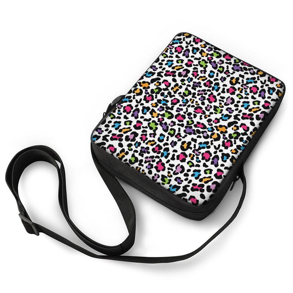 White And Rainbow Leopard Print Rectangular Crossbody Bag