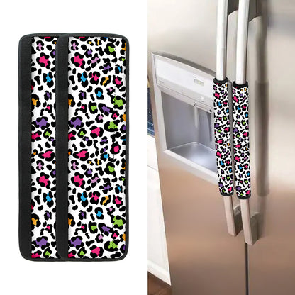 White And Rainbow Leopard Print Refrigerator Handle Covers