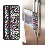 White And Rainbow Leopard Print Refrigerator Handle Covers
