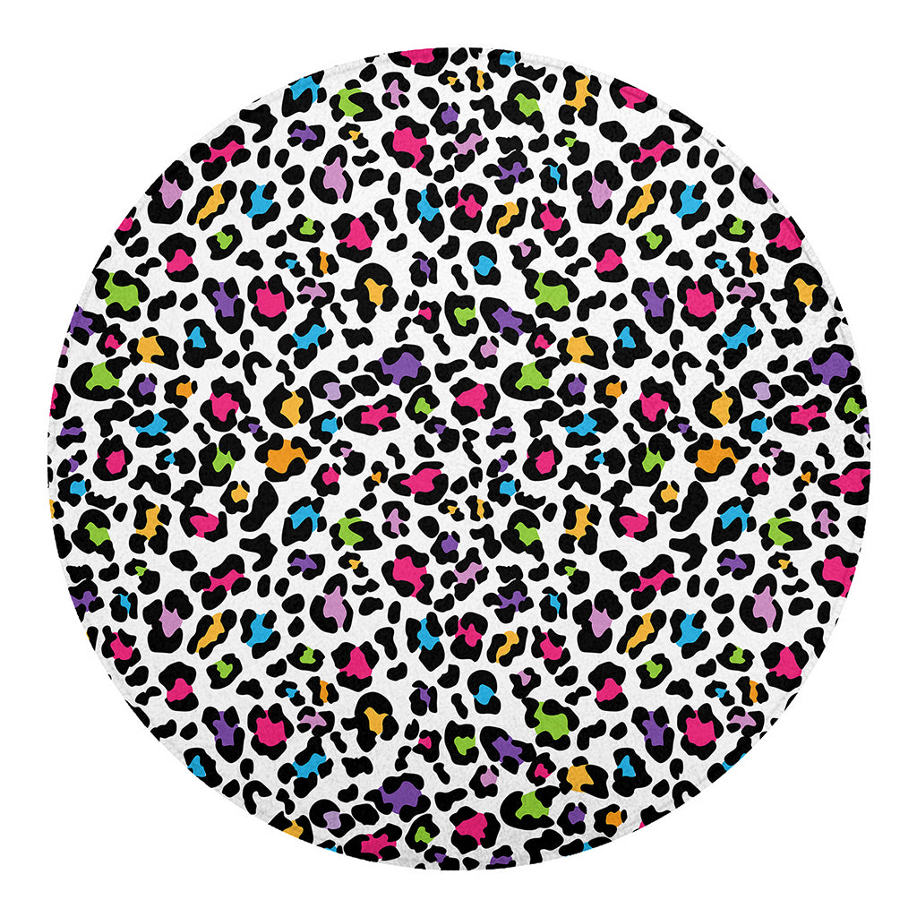White And Rainbow Leopard Print Round Blanket