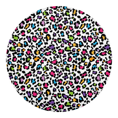 White And Rainbow Leopard Print Round Blanket