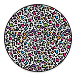 White And Rainbow Leopard Print Round Floor Mat