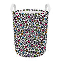White And Rainbow Leopard Print Round Laundry Basket