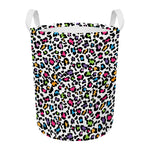 White And Rainbow Leopard Print Round Laundry Basket