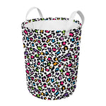 White And Rainbow Leopard Print Round Laundry Basket