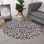 White And Rainbow Leopard Print Round Rug